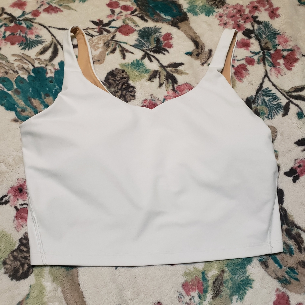 Old Navy Powersoft V-Neck Longline Sports Bra White Nude Light Support Large
